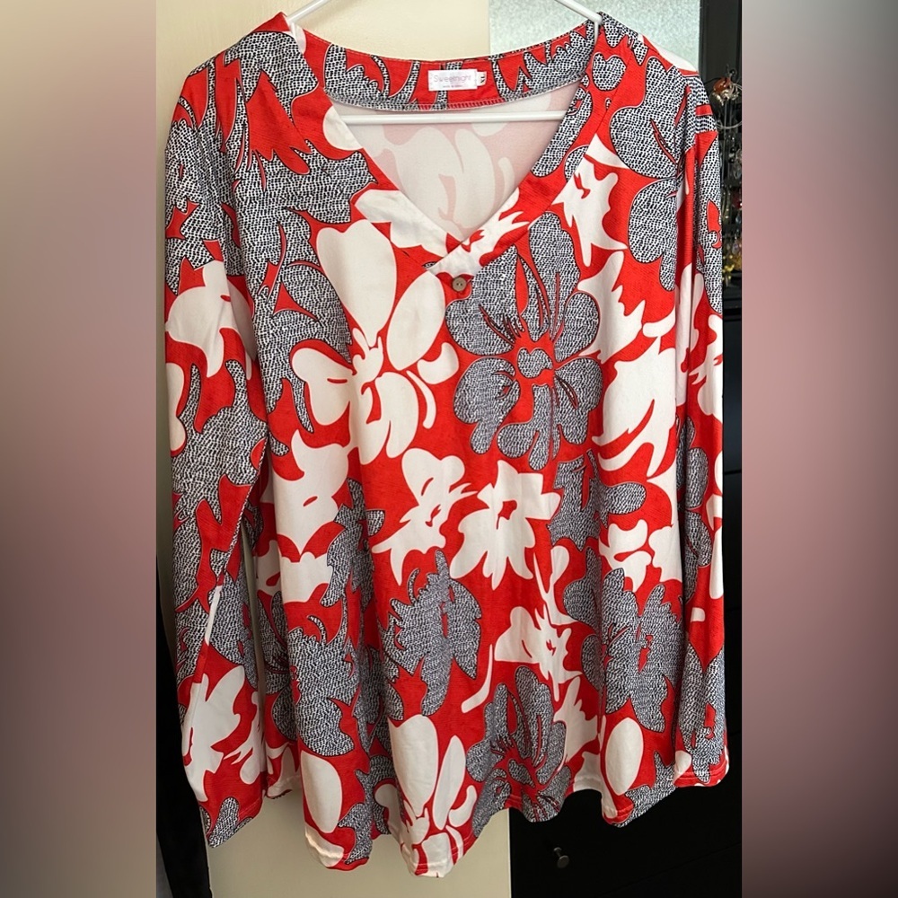 Colorful red and white blouse